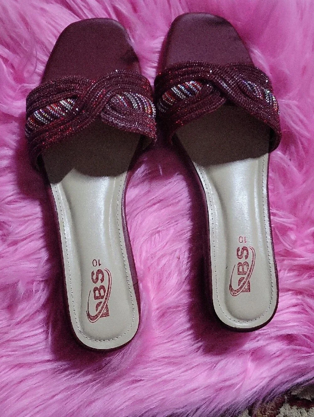 Women's Maroon Beaded Slide Heels -